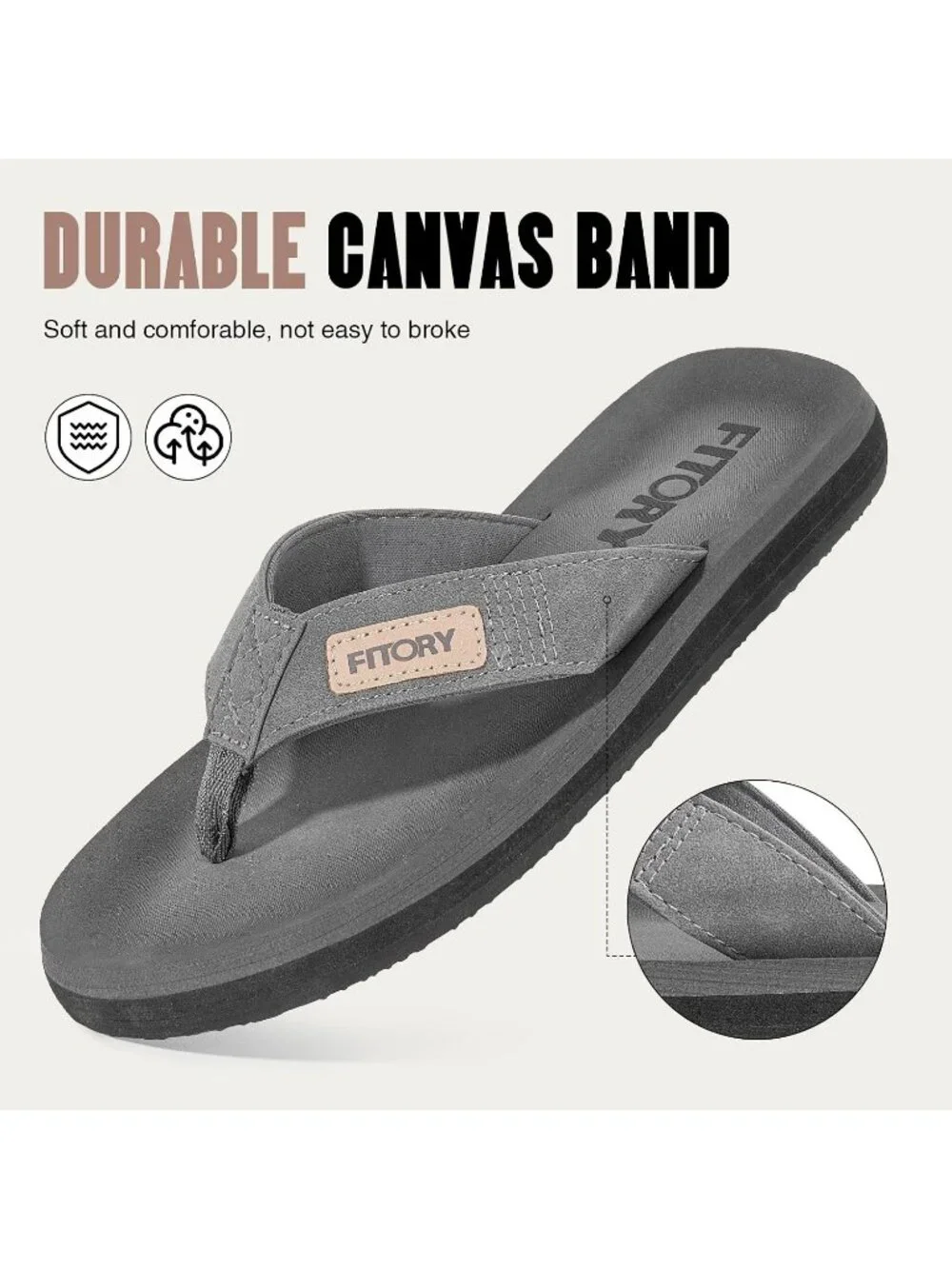 Mens Grey Flat Thongs Solid Comfort Split Toe Rubber Flip Flop Slipper Shoes